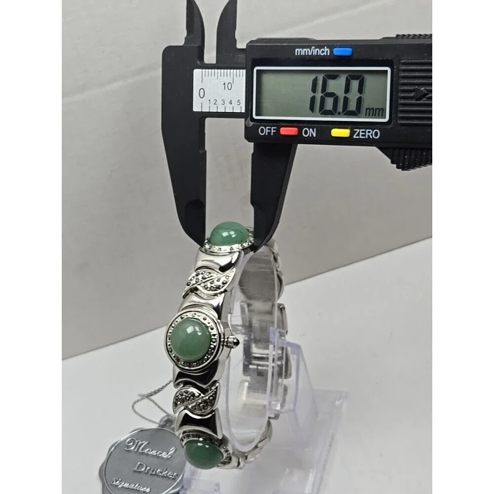 Marcel Drucker Quartz Marcasite Green Cabochon Hidden Dial Watch New Battery